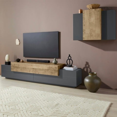 Modern wall-mounted TV stand black wood Stady AP Promotion