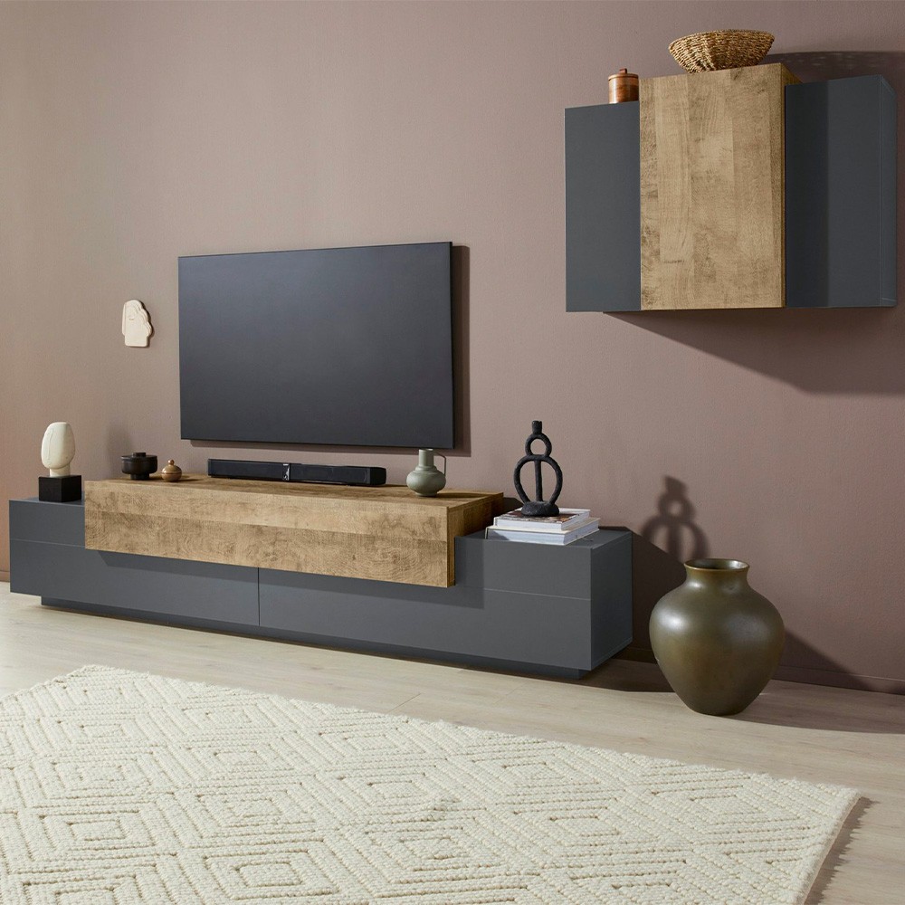 Stady AP Modern Hanging Black Wood TV Wall Unit