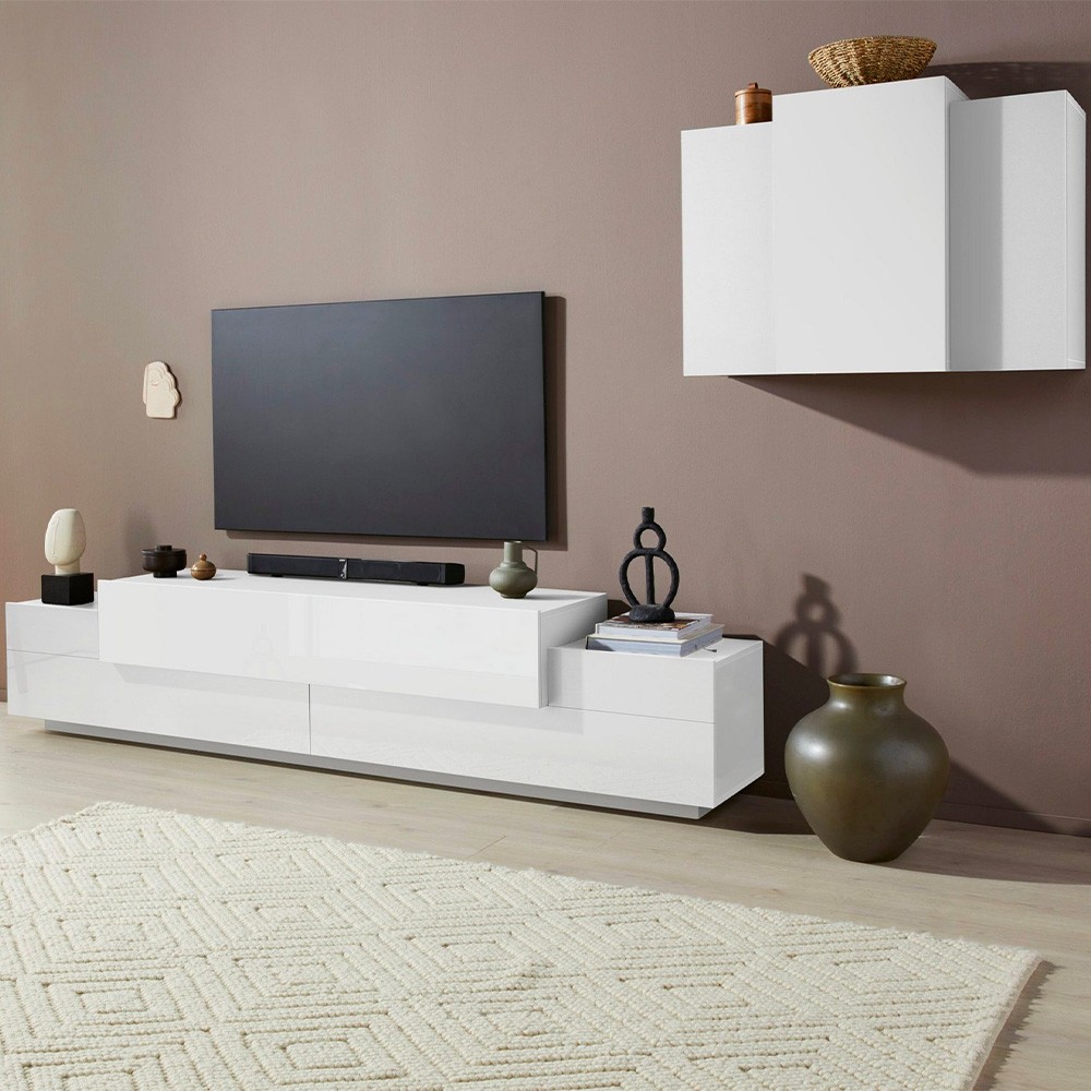 Modern White Wall Unit with TV Cabinet - Stady WH Design
