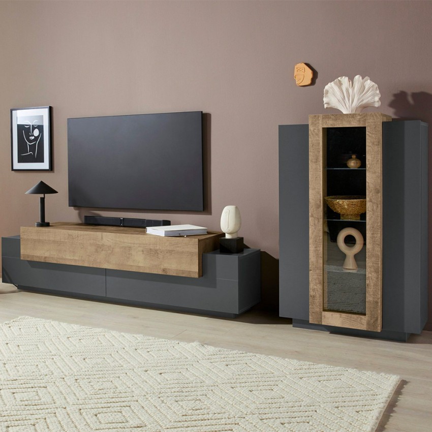 Modern black and wood TV cabinet wall unit Woud AP Promotion