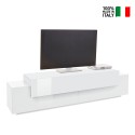 White 200cm living room TV stand 4 compartments and 3 doors Corona Low Lacq On Sale