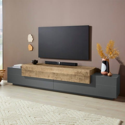 Modern design TV stand 240cm grey and wood Corona Low Hound Promotion