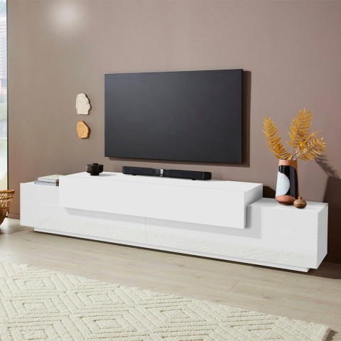 Modern design TV cabinet 240cm white 4 compartments and 3 doors Corona Low Bial Promotion