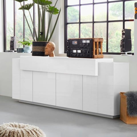 Modern white kitchen sideboard 200cm 4 compartments Corona Side Lacq Promotion