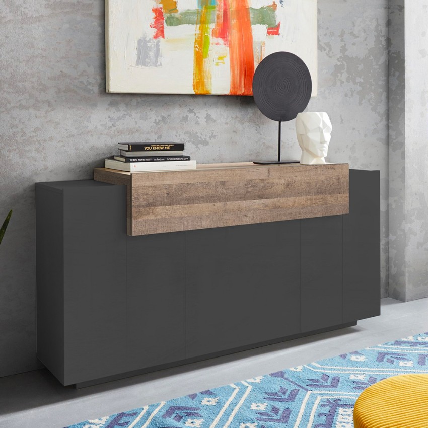 Modern living room sideboard 3 compartments 160cm black and wood Corona Side Hound Promotion