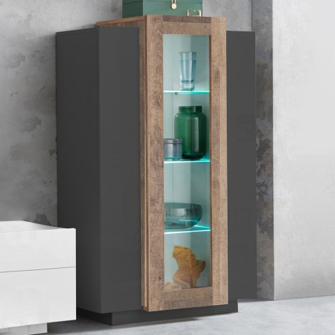 Black and wood high modern showcase for living room 80x120cm Corona Hound Promotion