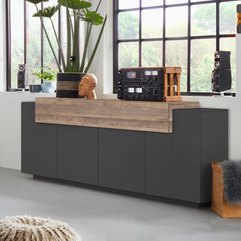 Sideboard living room sideboard black and wood 200cm 4 compartments Corona Side Hound Promotion