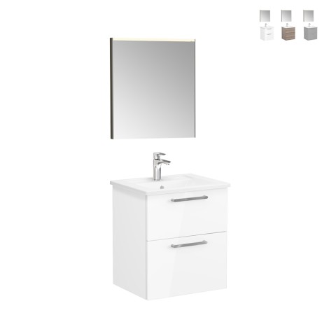 Suspended bathroom cabinet 60cm washbasin 2 drawers LED mirror Root VitrA S Promotion