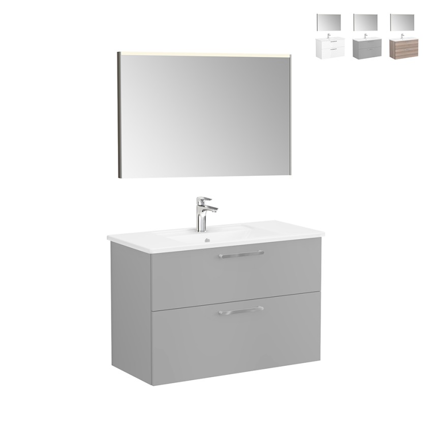 Suspended bathroom cabinet 100cm washbasin 2 drawers LED mirror Root VitrA L On Sale