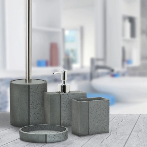 Gray bathroom accessories set soap dish dispenser brush holder Fossil Promotion