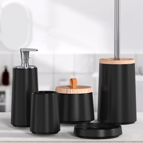 Black ceramic bathroom accessories set soap dish brush holder dispenser Sidian Promotion