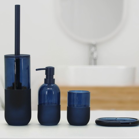 Bathroom accessory set soap dish glass toothbrush holder blue Midnight Promotion