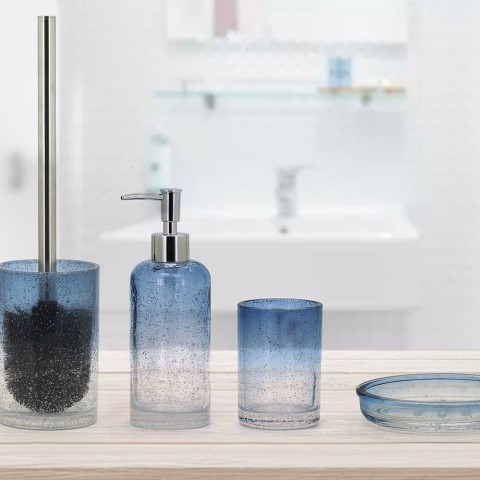Bathroom accessories soap dish toothbrush holder glass blue Elba Promotion