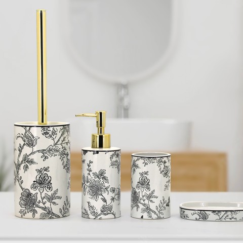 Ceramic bathroom accessory set soap dispenser toothbrush holder Floral Promotion