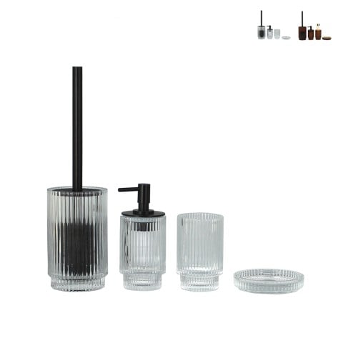 Bathroom accessory set soap dispenser brush holder glass Deco Promotion