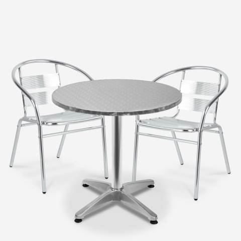 Round table set 70cm with 2 aluminum chairs for outdoor garden bar Fizz Promotion