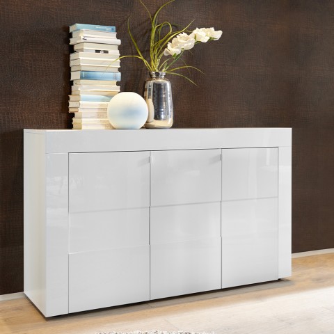 Living room sideboard 3-door storage unit glossy white Fidem S Easy Promotion