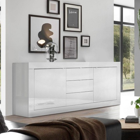 Glossy white sideboard living room sideboard 2 doors 3 drawers Tribus Wh Basic Promotion