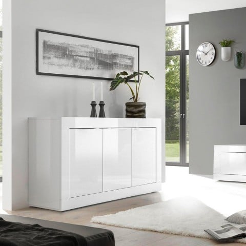 Living room sideboard 3 doors sideboard 160cm glossy white Modis Wh Basic Promotion