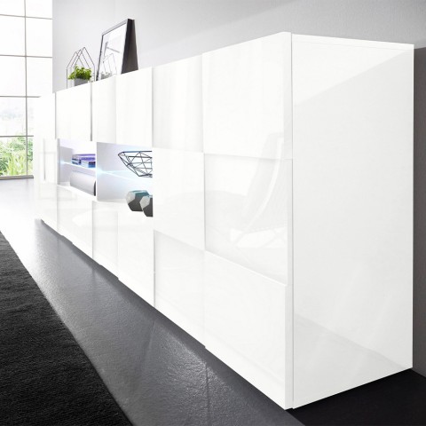 Glossy white 241cm modern kitchen sideboard 2 doors 4 drawers Dama Wh L Promotion