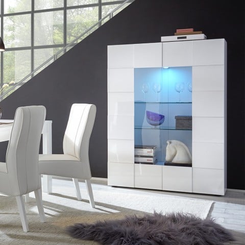 2 door glass showcase glossy white modern living room 121x166cm Murano Wh Promotion