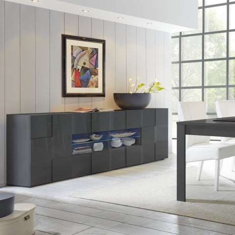 Modern living room sideboard 2 doors 4 drawers anthracite high gloss Dama Rt L Promotion