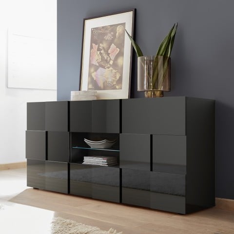 Glossy anthracite modern living room sideboard 2 doors 2 drawers Dama Rt M Promotion