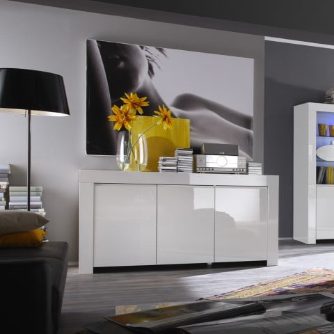 Glossy white wood 3-door kitchen sideboard 160cm Amalfi Wh S Promotion