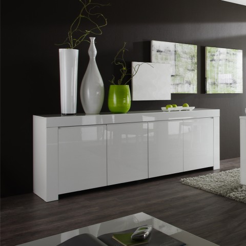 Sideboard 4 doors living room cupboard 210cm glossy white wood Amalfi Wh XL Promotion
