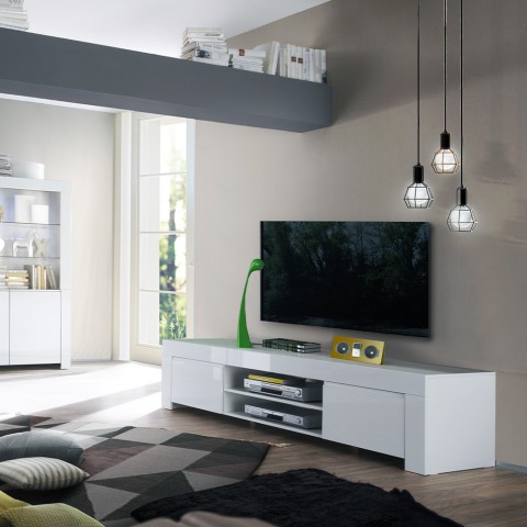 Modern TV stand unit 2 doors glossy white Tab Amalfi Promotion