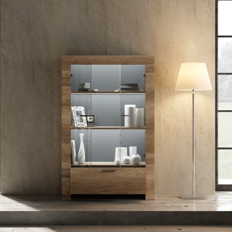 Modern living room showcase in oak wood 2 doors 1 drawer Saba Land Promotion