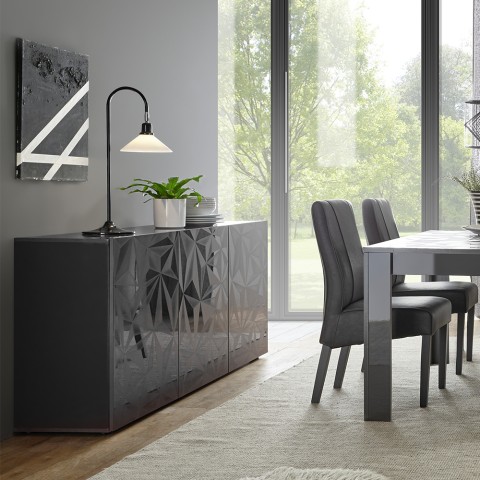 Sideboard 3 doors glossy grey modern sideboard kitchen living room Prisma Rt S Promotion