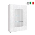 Modern glossy white display cabinet 2 glass doors living room 121x166cm Ego Wh On Sale