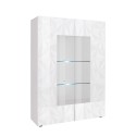 Modern glossy white display cabinet 2 glass doors living room 121x166cm Ego Wh Offers
