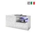 Glossy white TV stand unit 1 door drawer 121cm Petite Wh Prisma On Sale