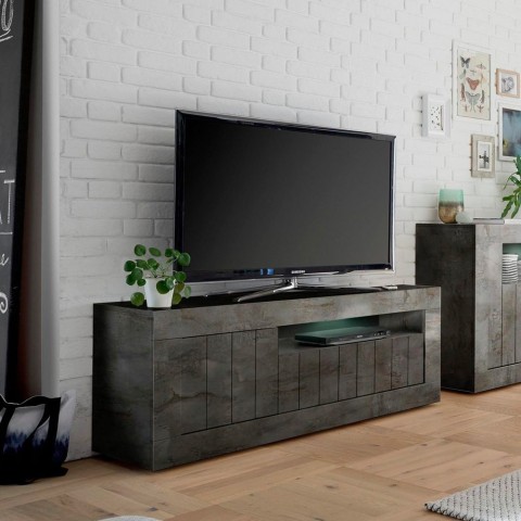 Black TV stand unit 138cm 3 doors modern living room Jaor Ox Urbino Promotion