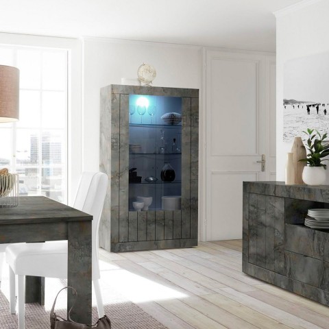 Modern living room showcase black 110x191cm 2 doors glass Dern Ox Promotion