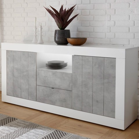 Living room sideboard 2 doors 2 drawers glossy white cement Doppel LBC Promotion