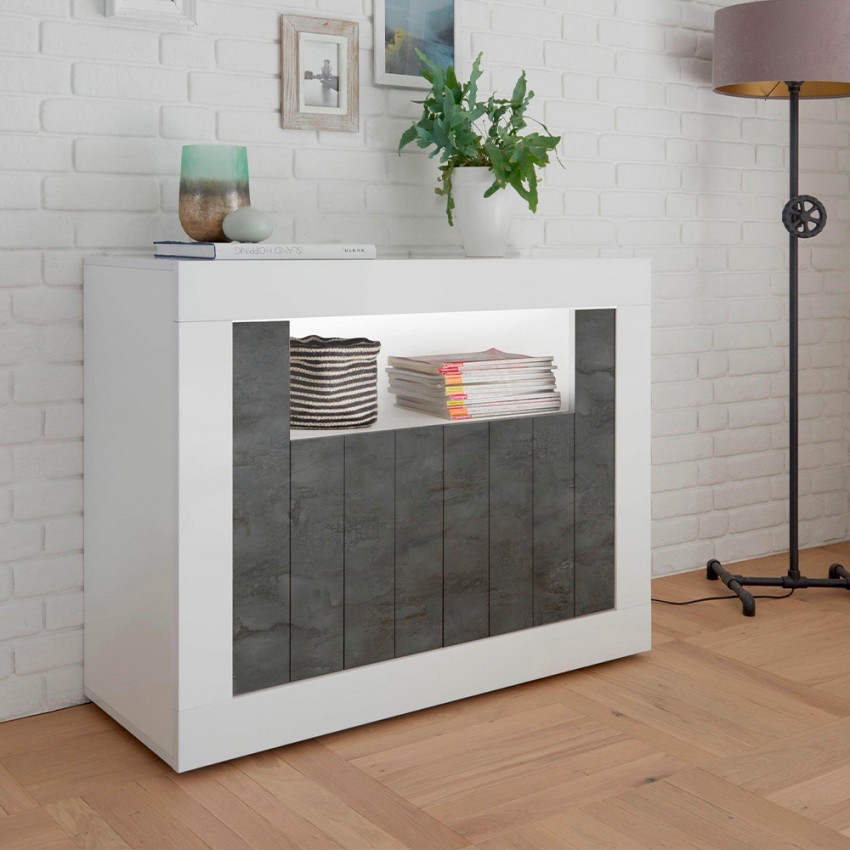 Modern White Gloss Black Sideboard with 2 Doors, 110cm - Minus BX Promotion