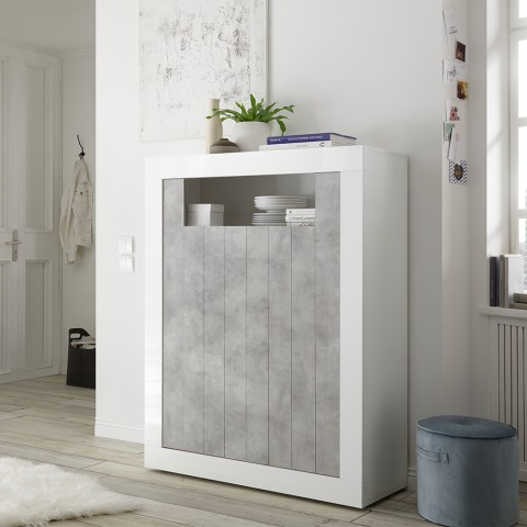 Living room sideboard 144cm high glossy white modern concrete Sior BC Promotion