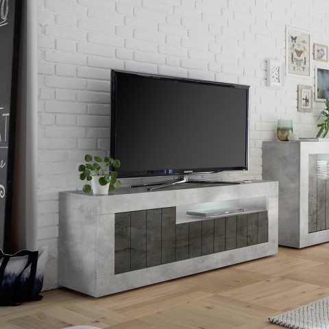 Living room TV cabinet 3 modern concrete-effect doors black Jaor CX Promotion