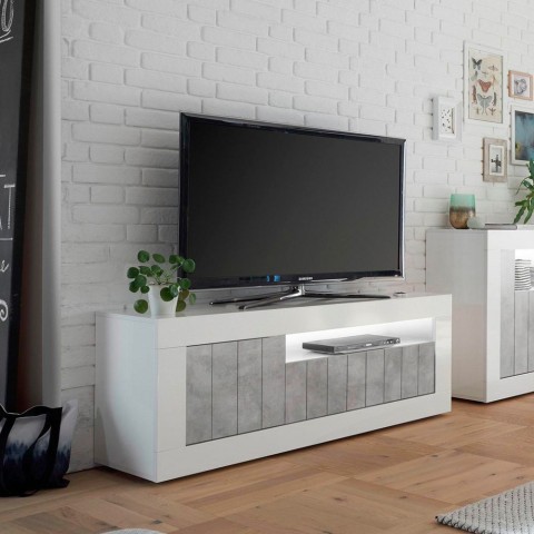 High-gloss white concrete TV stand 3 doors 138cm modern Jaor BC Promotion