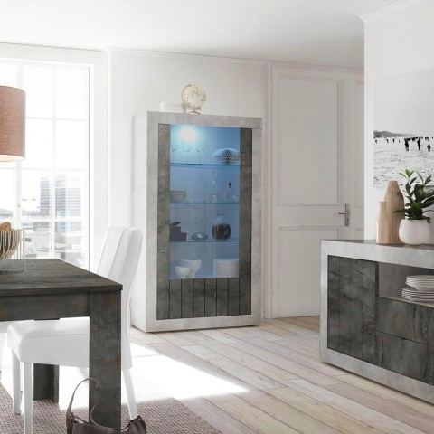 Living room showcase 2 glass doors 110x191cm concrete black Dern CX Promotion
