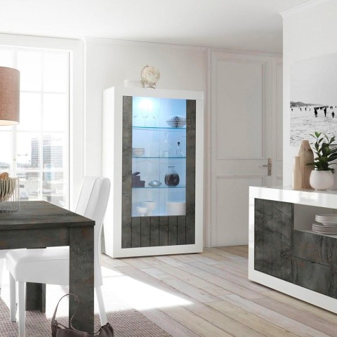 Design showcase 2 doors 110x191cm living room glossy white black Dern BX Promotion