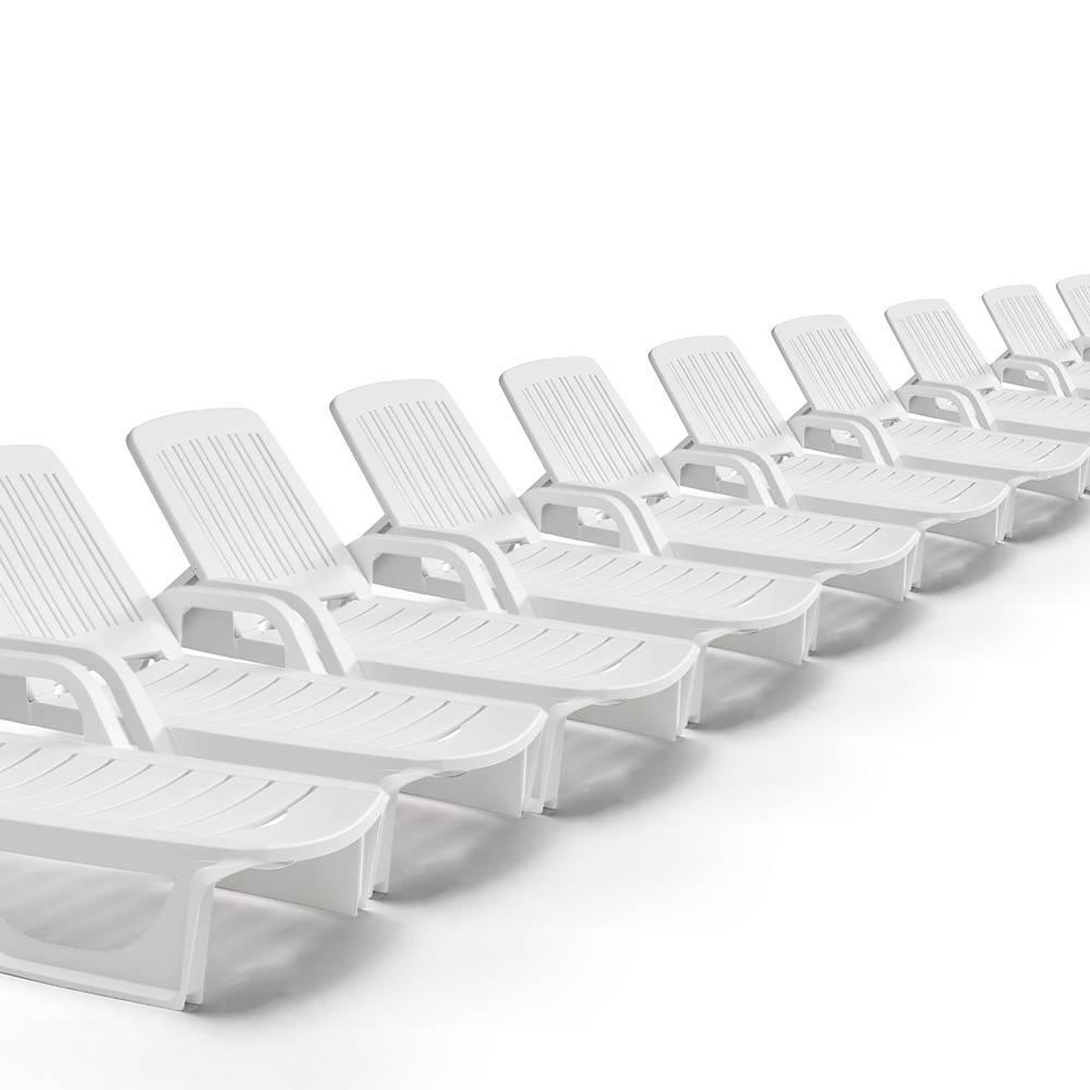Set of 20 Zanzibar Plastic Sun Loungers with Wheels for Garden or Pool