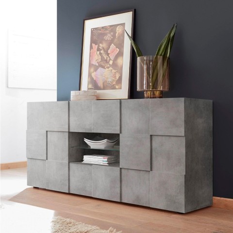 Living room sideboard 181cm 2 doors 2 drawers chequered concrete Dama Ct M Promotion