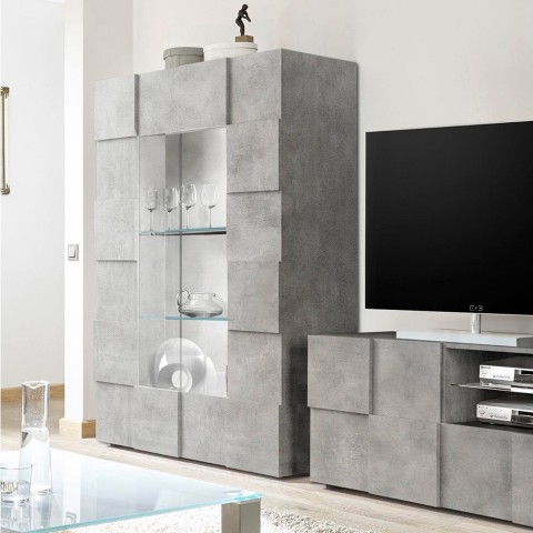 Living room showcase 121x166cm 2 concrete effect glass doors Murano Ct Promotion