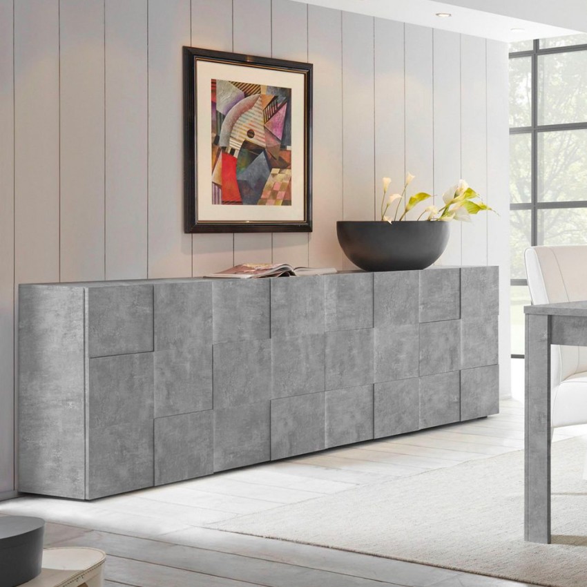 Sideboard Buffet Cabinet 4 Doors, 241cm, Concrete Grey, Dama Ct L Promotion