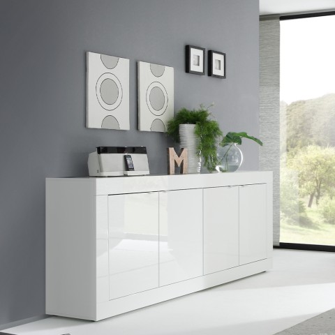 Sideboard living room cupboard 4 doors 207cm modern glossy white Altea Wh Promotion