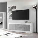 TV cabinet 210cm 2 doors 2 drawers glossy white concrete Visio BC Discounts